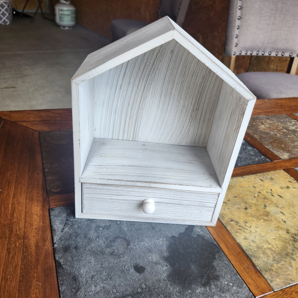 White Wooden House-Shaped Shelf with Drawer
